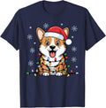 Pembroke Welsh Corgi Christmas Lights Xmas Dogs Gifts Women T-Shirt - Navy Blue