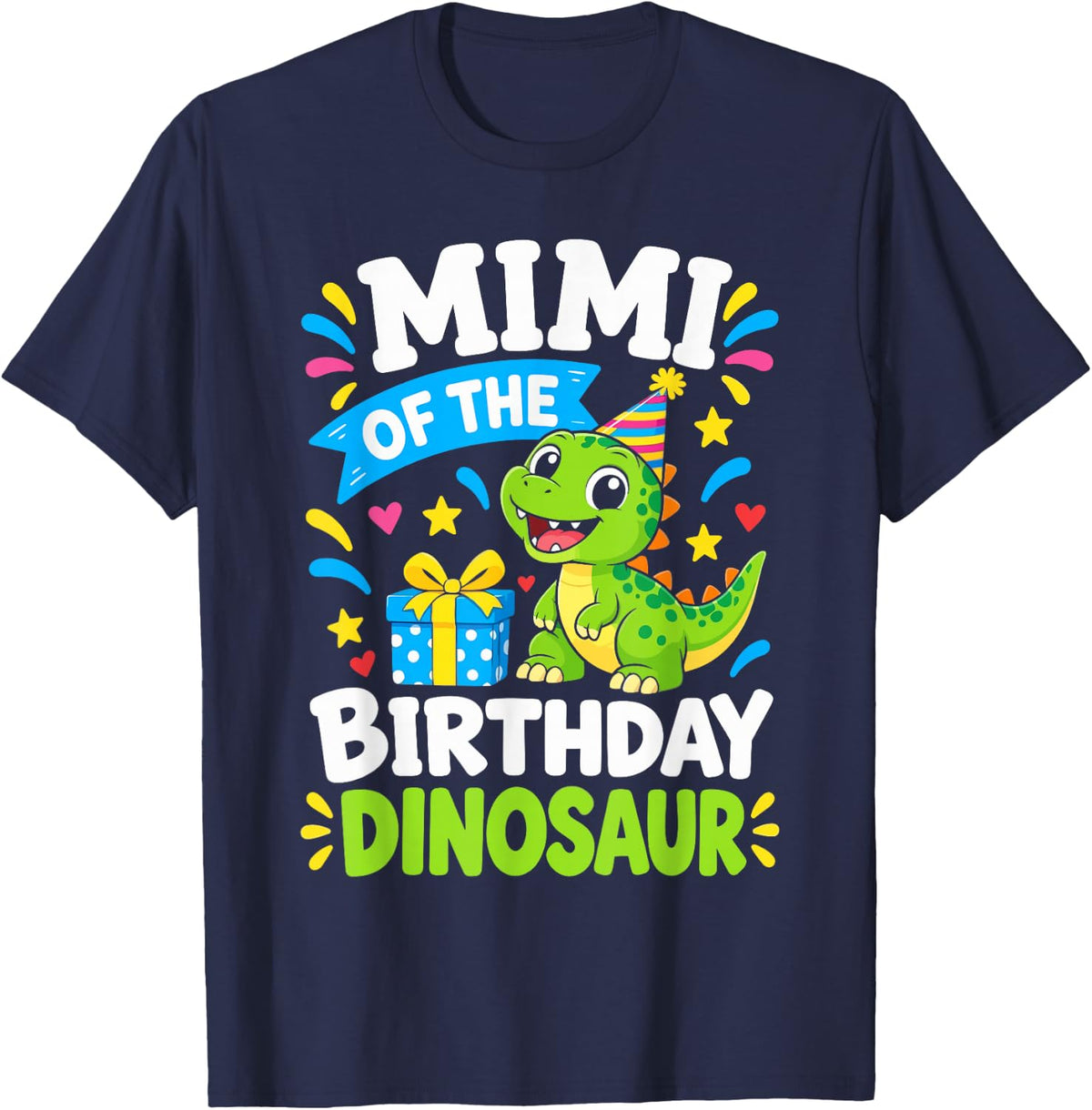 Mimi of the Birthday Dinosaur Funny Cute Dinosaur Family T-Shirt - Navy Blue