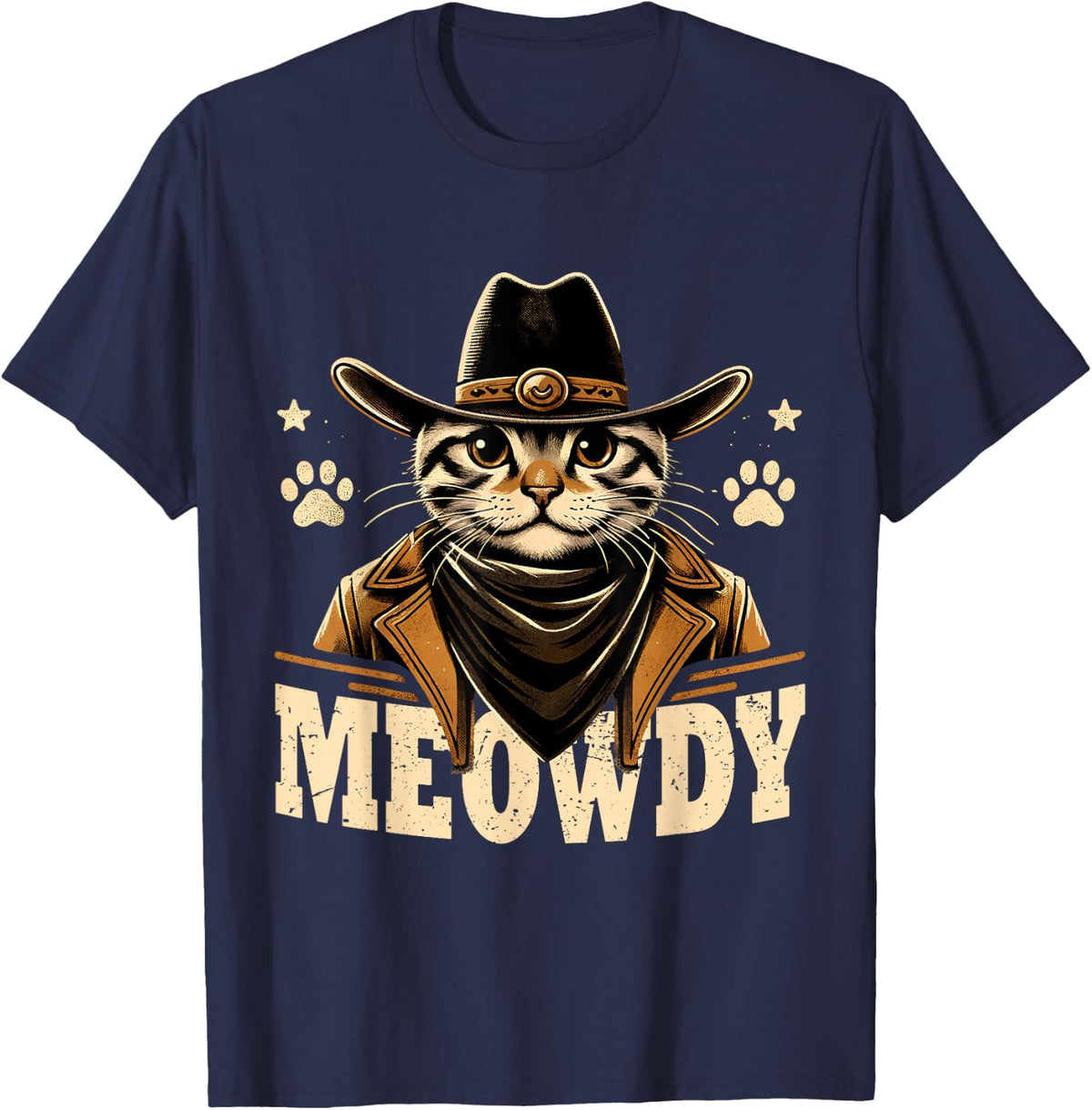 Cat Cowboy Funny Mashup Meowdy Western Country Music Cat T-Shirt - Navy Blue