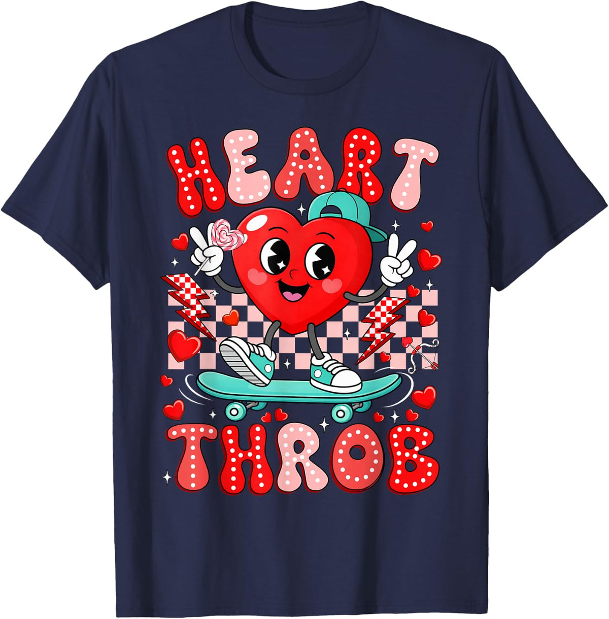 Retro Groovy Heart Throb Valentine Day Cute Toddler Boy Kid T-Shirt - Navy Blue