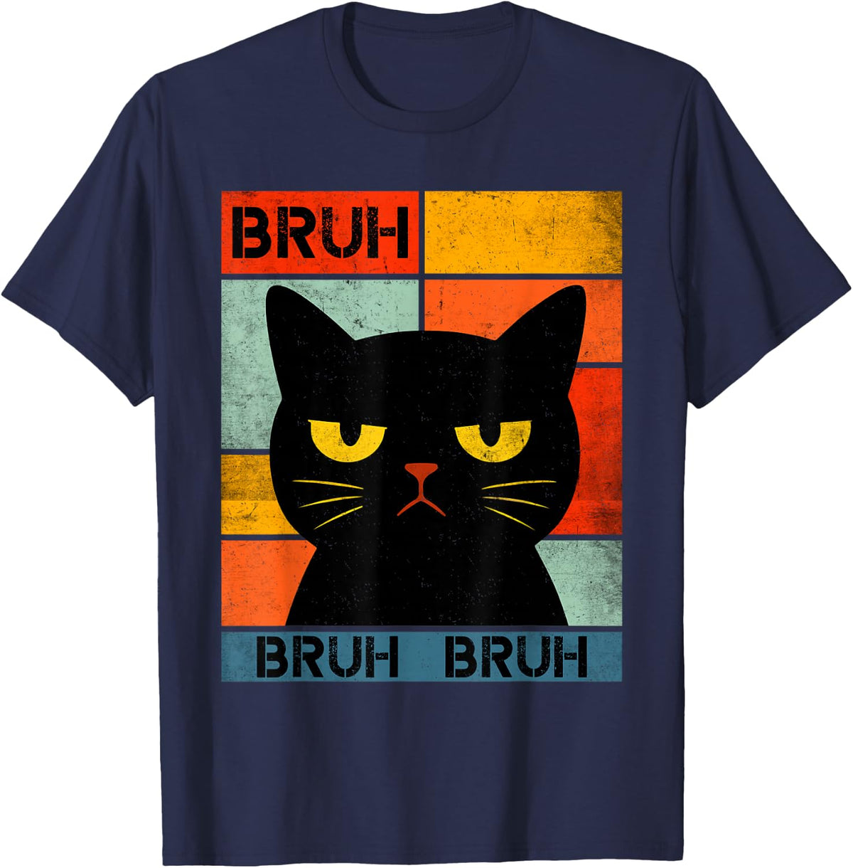 Funny Bruh Cat Meme Shirt Teens Boys Girls Men Women Retro T-Shirt - Navy Blue