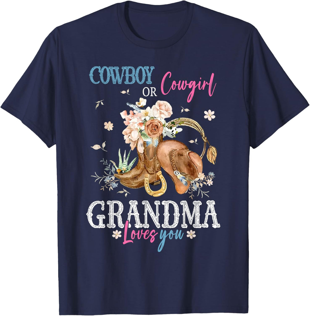 Cowboy or Cowgirl Gender Reveal Party Announcement Grandma T-Shirt - Navy Blue