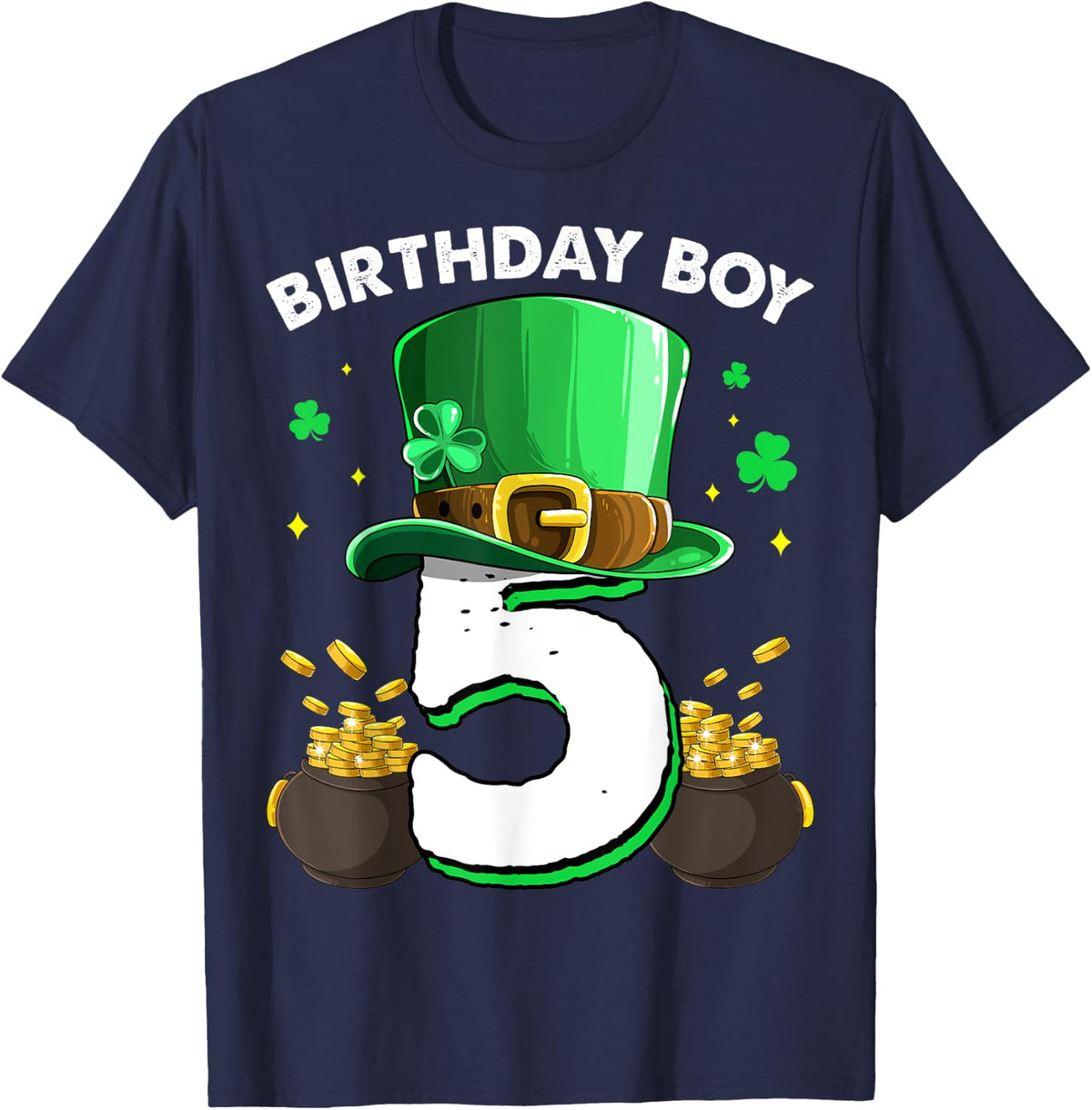 St Patricks Day 5th Birthday Boy 5 Years Old Boys Kids T-Shirt - Navy Blue