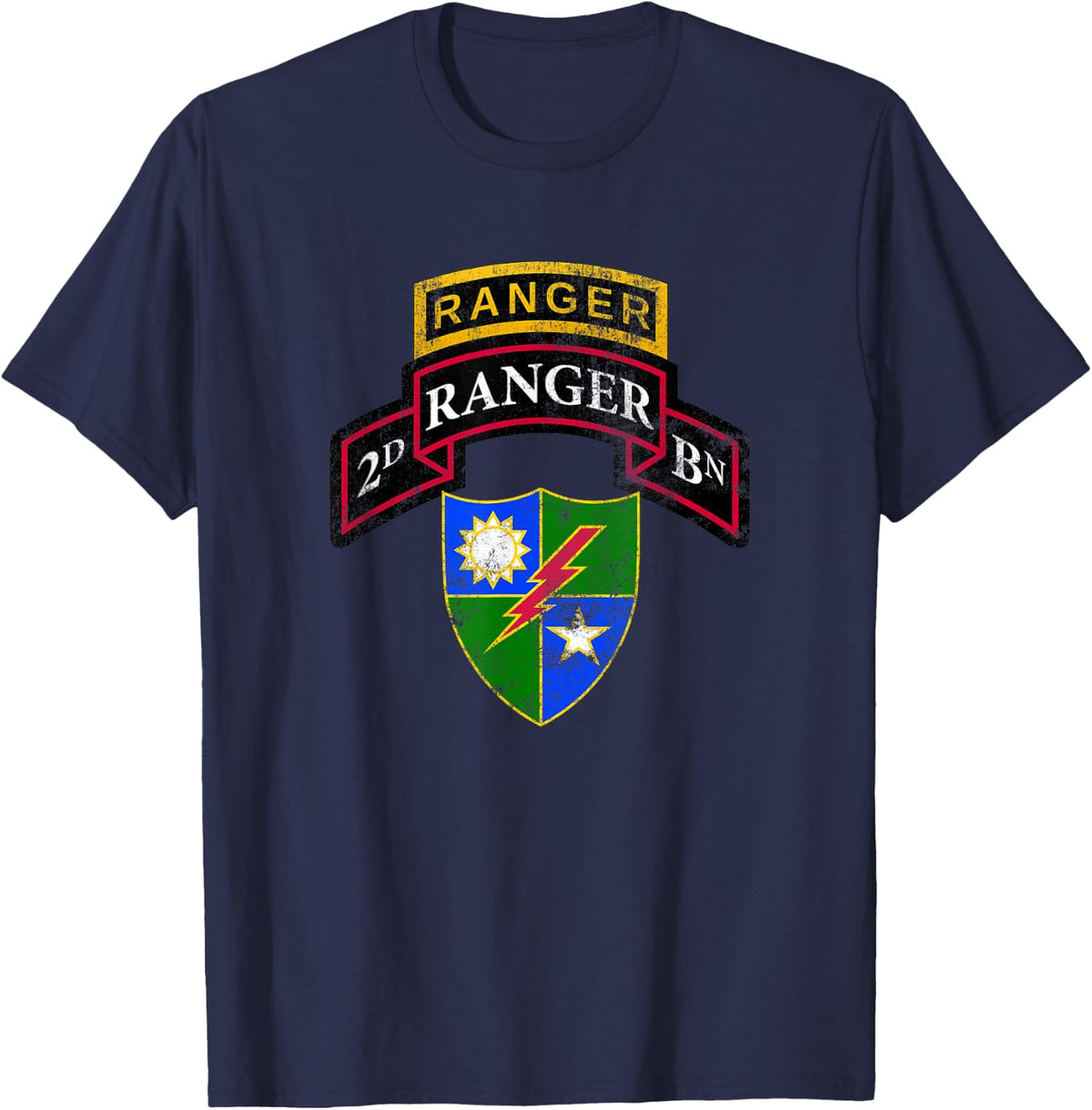 75th Ranger Regiment 2nd Ranger Battalion Veteran Patriotic T-Shirt - Navy Blue