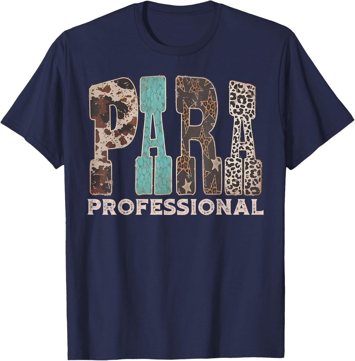 Western Paraprofessional Leopard Teacher Aide para Squad T-Shirt - Navy Blue