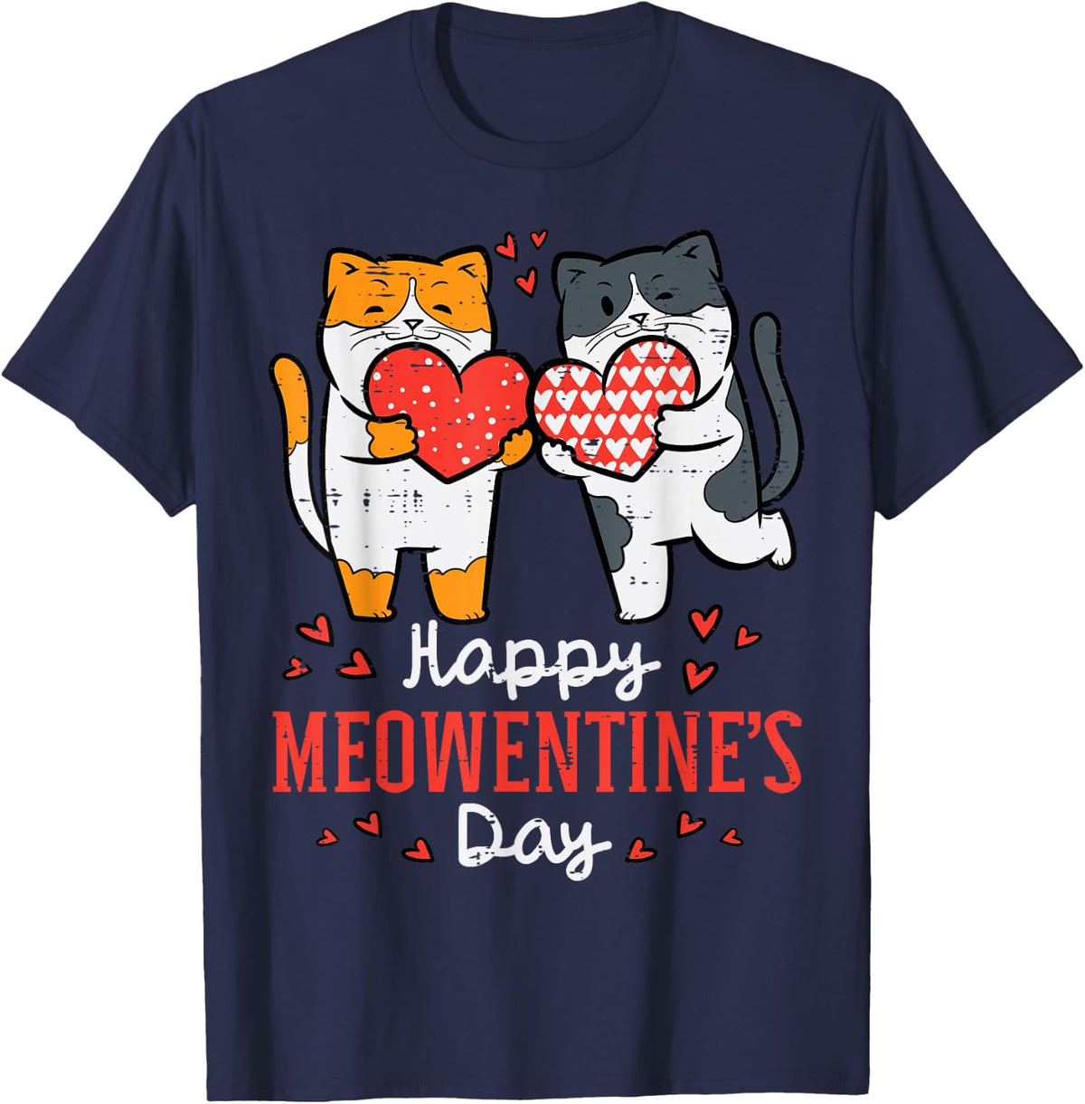 Happy Meowentines Day Valentines Cats Men Women Kids Girls T-Shirt - Navy Blue