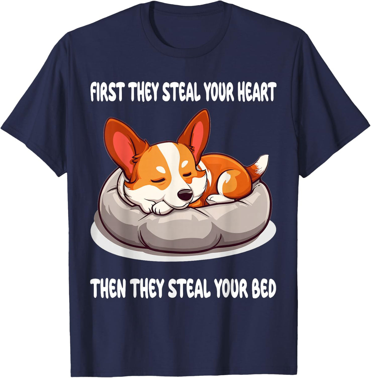Welsh Corgi Pembroke Sleeping Pajamas Nightgown T-Shirt - Navy Blue