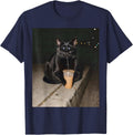 Black Cat Drinking Iced Coffee Funny Cat Lover T-Shirt - Navy Blue