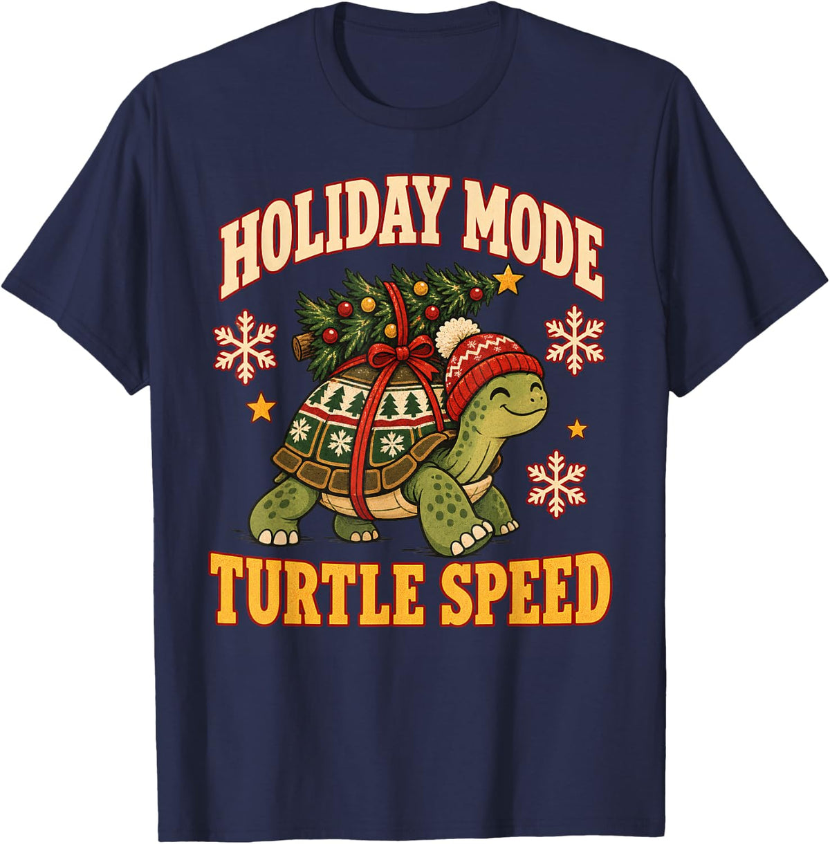 Holiday Mode Turtle Speed Funny Christmas Tortoise T-Shirt - Navy Blue