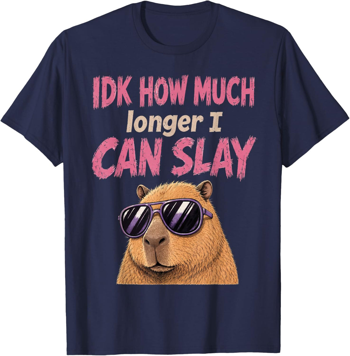 Meme Capybara IDK How Much Longer I Can Slay Funny T-Shirt Tee for Teens Boys Girls - Navy Blue