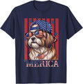 Shih Tzu Dog 250th America Patriotic USA 4th of July T-Shirt - Navy Blue