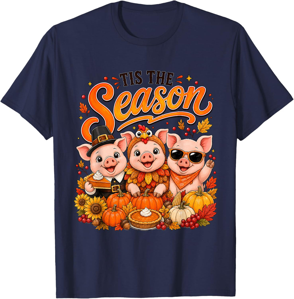 Tis The Season Thanksgiving Goat Pumpkin Costume T-Shirt - Navy Blue