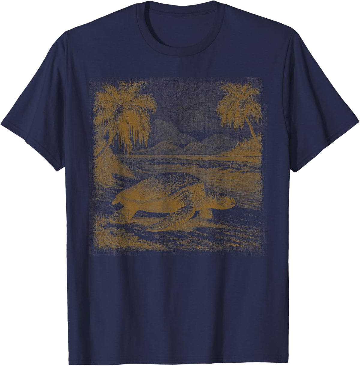 Sea Turtle Vintage Beach Tropical Marine Life Ocean Animals T-Shirt - Navy Blue