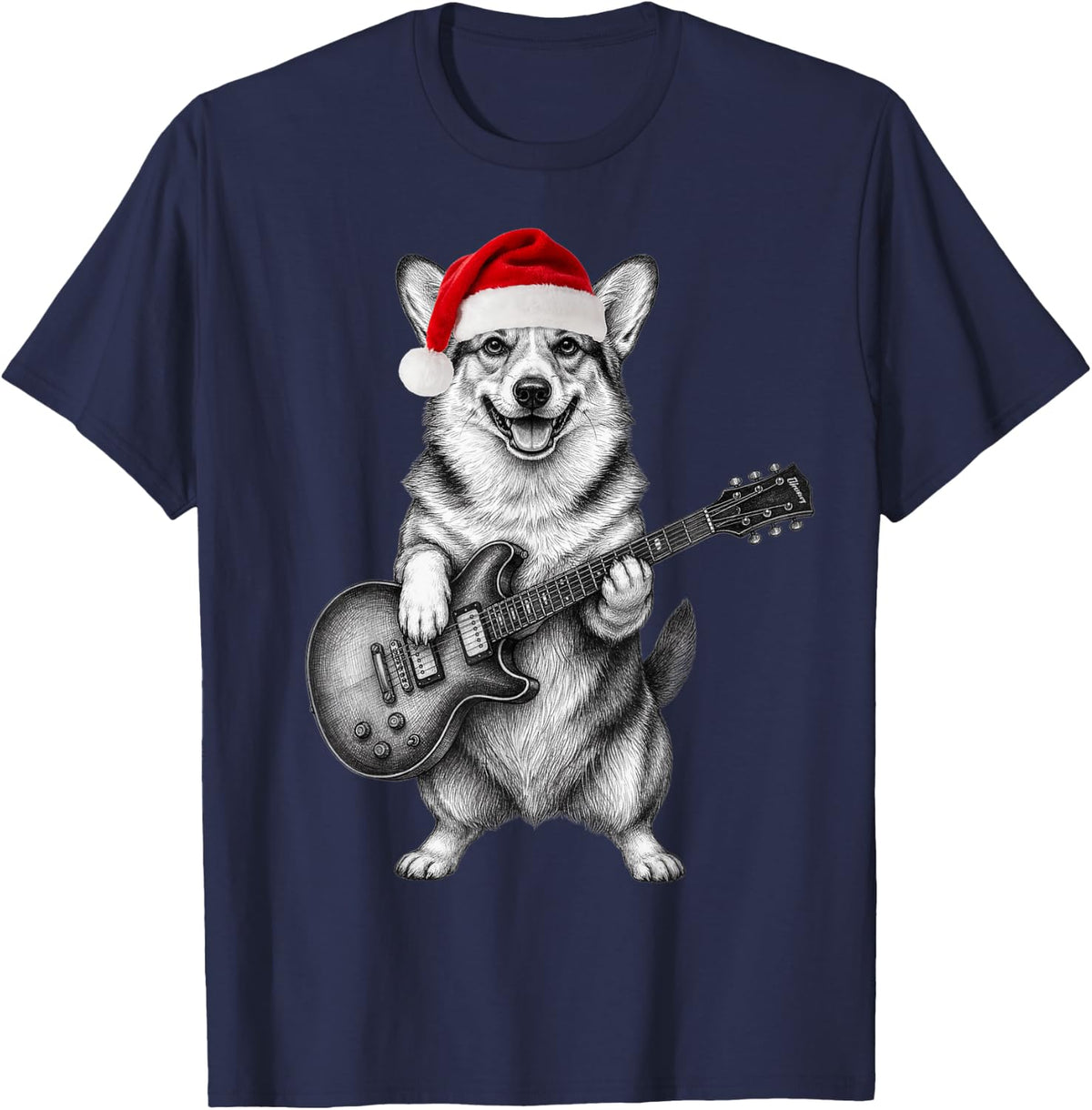 Pembroke Welsh Corgi Electric Guitar Holiday Solo T-Shirt - Navy Blue