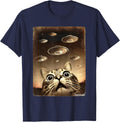 Shocked Cat UFO Fleet Alien T-Shirt - Navy Blue
