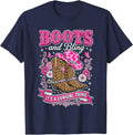 Vintage Western Cowgirl Boots Country Rodeo Graphic T-Shirt - Navy Blue