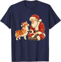 Santa Pembroke Welsh Corgi Christmas Dog Paw Shake T-Shirt - Navy Blue