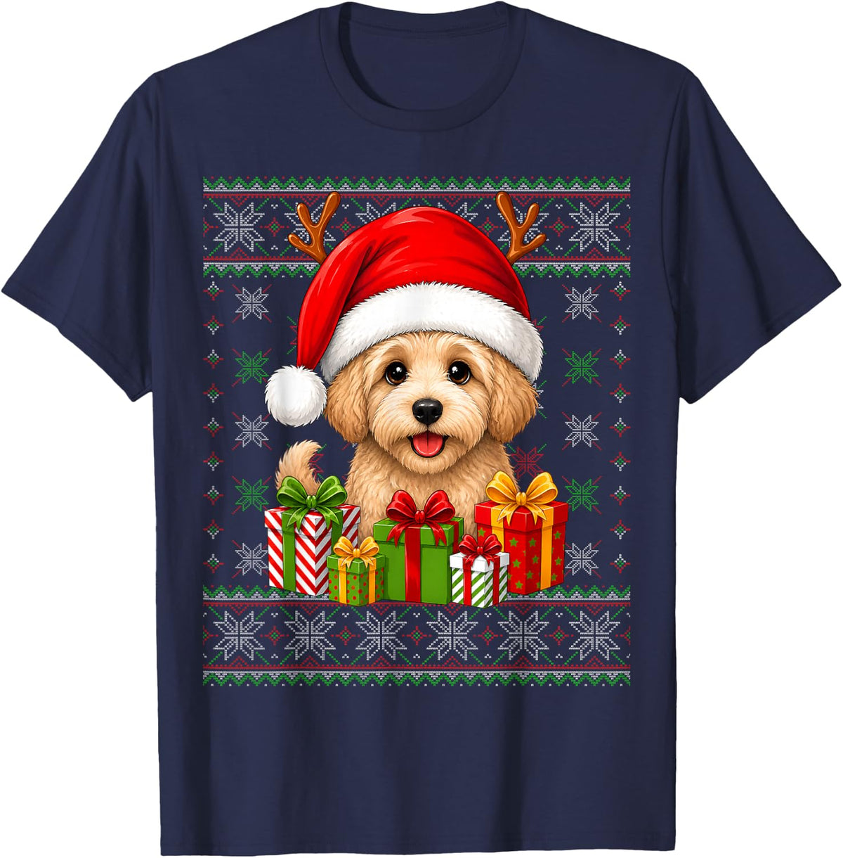 Goldendoodle Christmas Ugly Sweaters Festive Pet Dog Xmas T-Shirt - Navy Blue