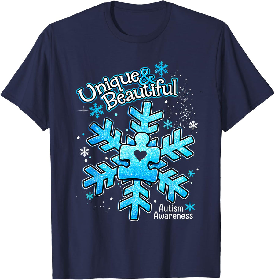 Unique and Beautiful Autism Awareness Christmas T-Shirt - Navy Blue