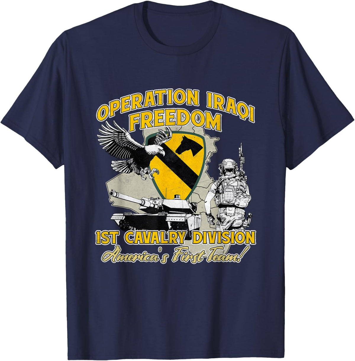 1st Cavalry Division - Operation Iraqi Freedom OIF Veteran T-Shirt - Navy Blue