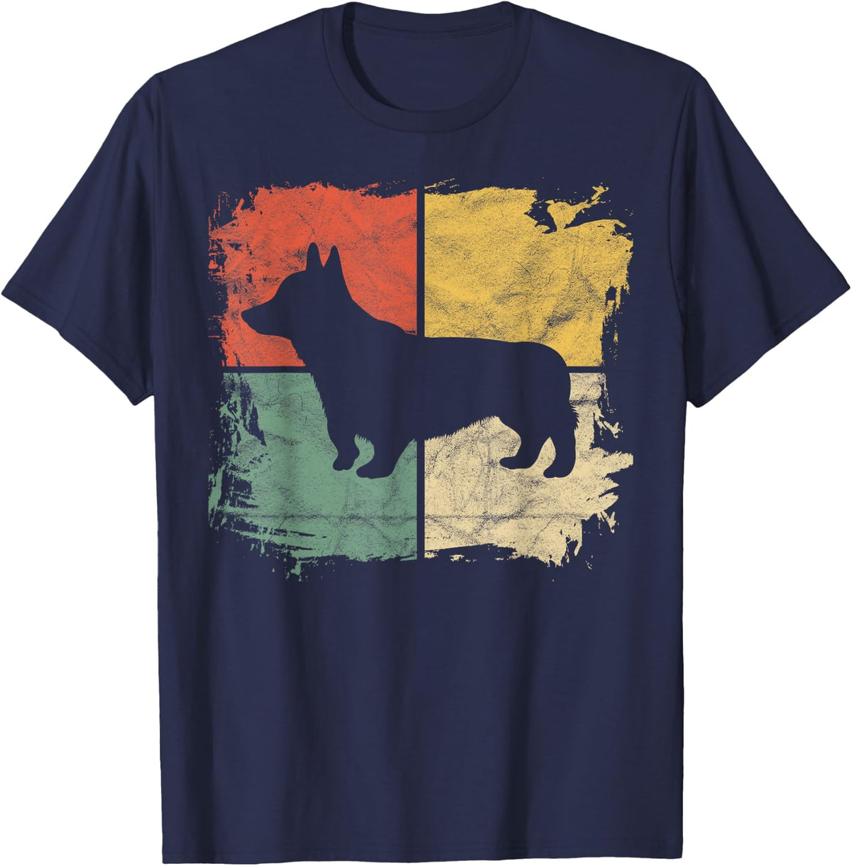 Square Retro Corgi Owner Gift Dog Welsh Corgi Dad Pet Mom T-Shirt - Navy Blue