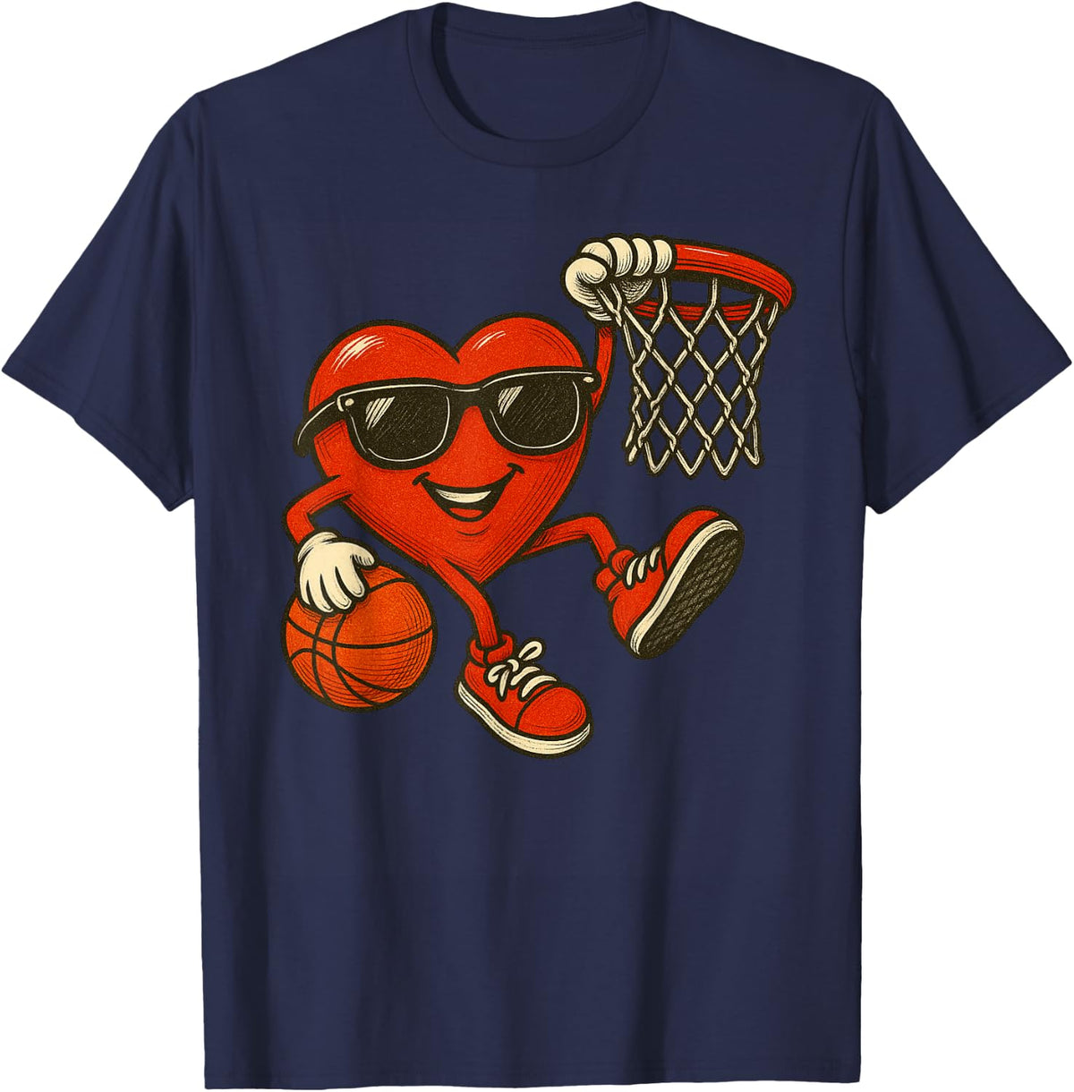 Valentines Day Basketball Funny Red Heart Love Boys Kids T-Shirt - Navy Blue