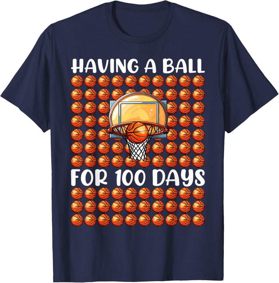 100 Days Of School Basketball Lover 100th Day Balls For Boys T-Shirt - Navy Blue