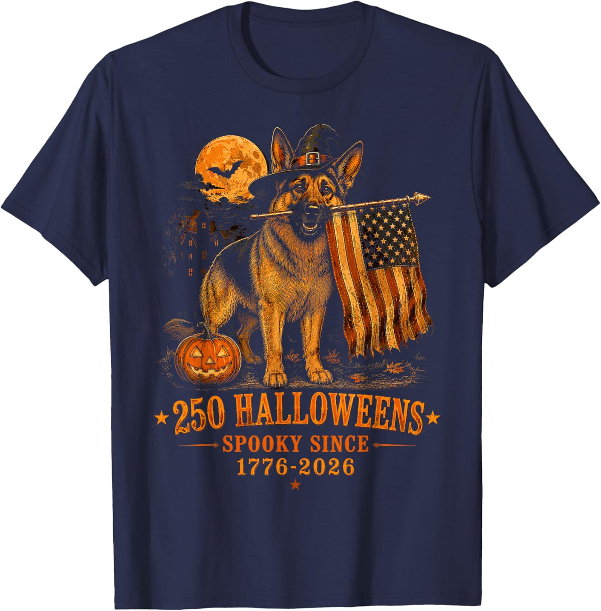 Halloween 250th Anniversary German Shepherd Dog Halloween T-Shirt - Navy Blue