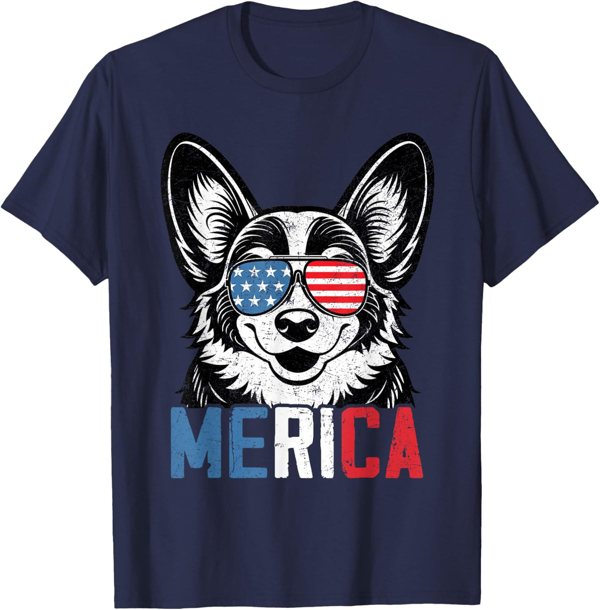 Patriotic Pembroke Welsh Corgi Dog Merica 4th Of July Funny T-Shirt Tee - Navy Blue