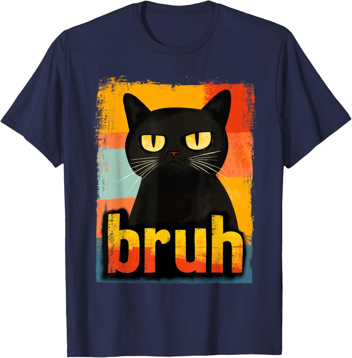 Funny Cat Bruh for Teens Boys Girls Men Women Meme Graphic T-Shirt - Navy Blue