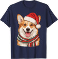 Pembroke Welsh Corgi Santa Hat Christmas Dog Lover Mom Dad T-Shirt - Navy Blue