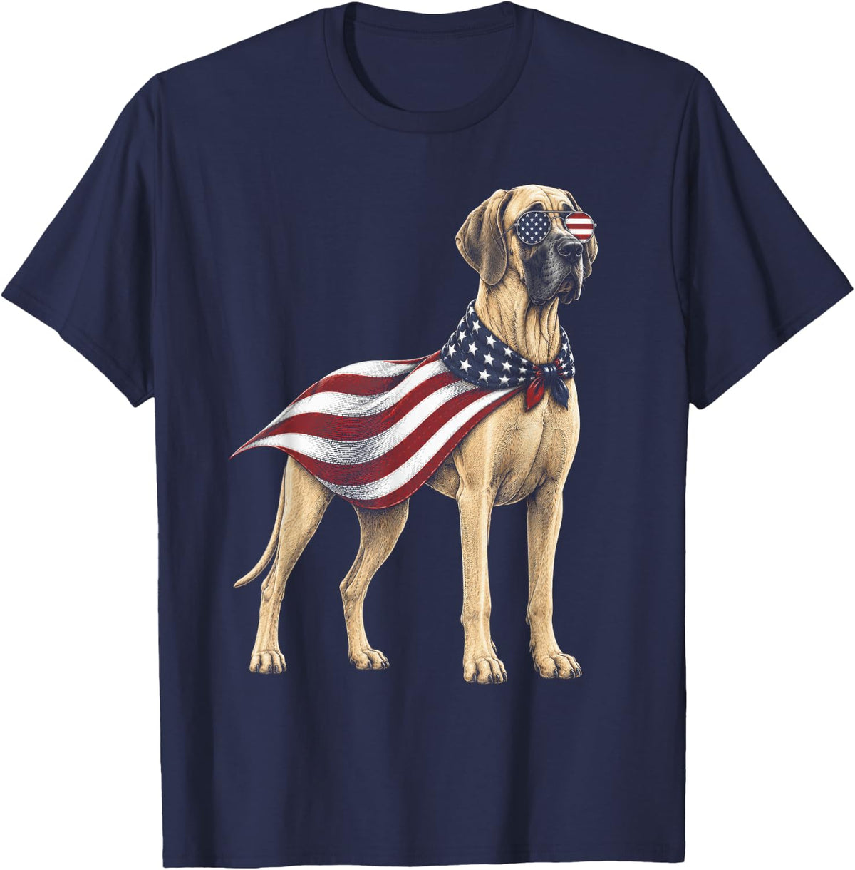 Great Dane 4th of July US American Flag Dog Patriotic T-Shirt - Navy Blue
