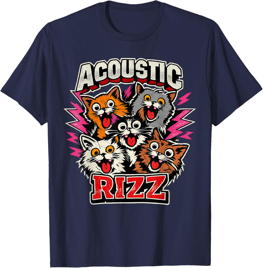 Funny Autism Rizz Em with The Tism Meme with Cats T-Shirt - Navy Blue