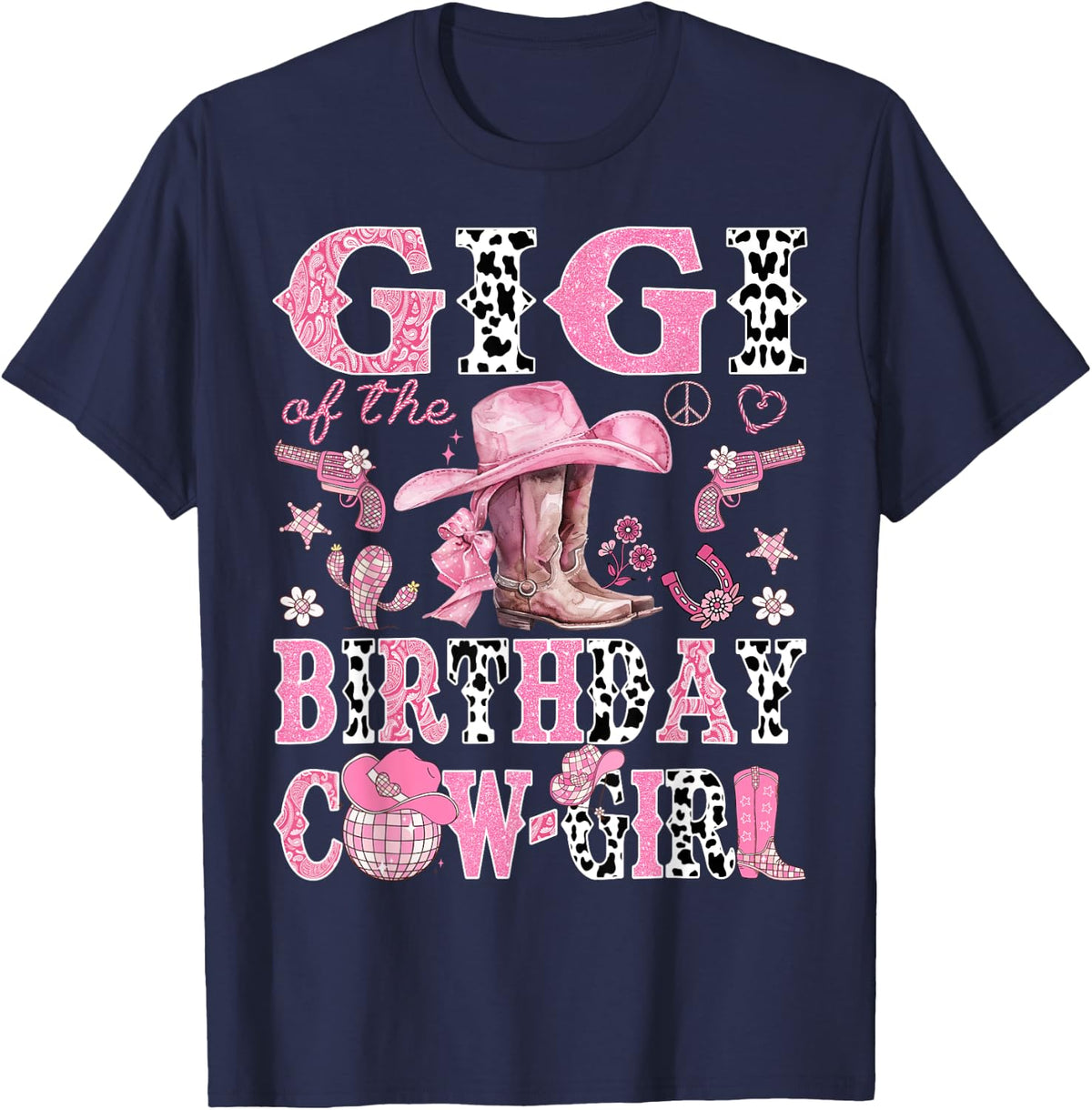Gigi Of The Birthday CowGirl Rodeo Gigi Western T-Shirt - Navy Blue