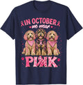 in October We Wear Pink Goldendoodle Breast Cancer Awareness T-Shirt - Navy Blue