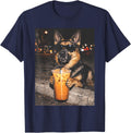 German Shepherd Drinking Iced Coffee Funny Dog T-Shirt - Navy Blue