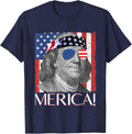 Ben Franklin 'Merica Patriotic American Flag 4th of July Women Men T-Shirt - Navy Blue