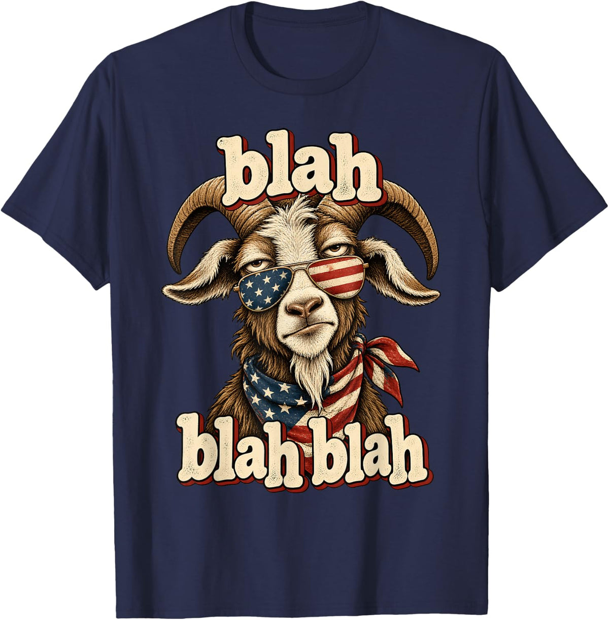 Sarcastic Humor Funny Goat Blah Blah Blah T-Shirt - Navy Blue