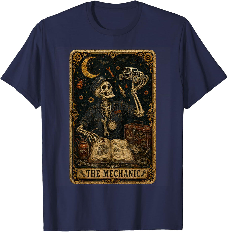 Mechanic Skeleton Auto Repair Life T-Shirt - Navy Blue