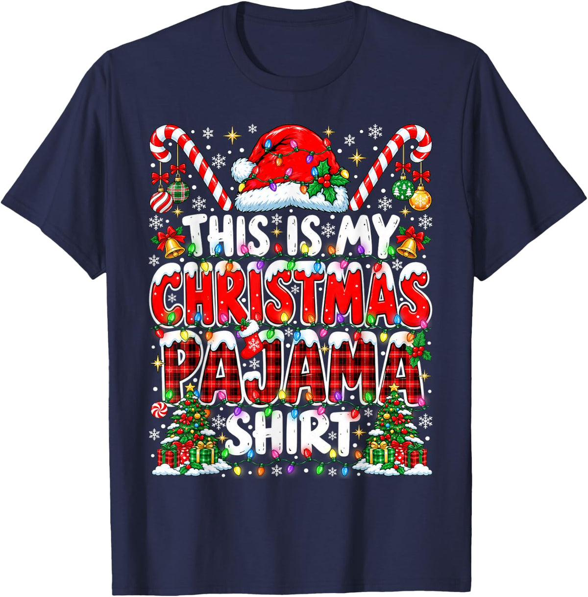 This is My Christmas Pajama Shirt Funny Xmas PJs Men Women T-Shirt - Navy Blue