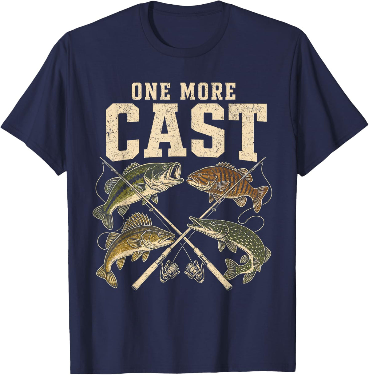 Fishing Lover One More Cast Bass Pike Trout Angler Fisherman T-Shirt - Navy Blue
