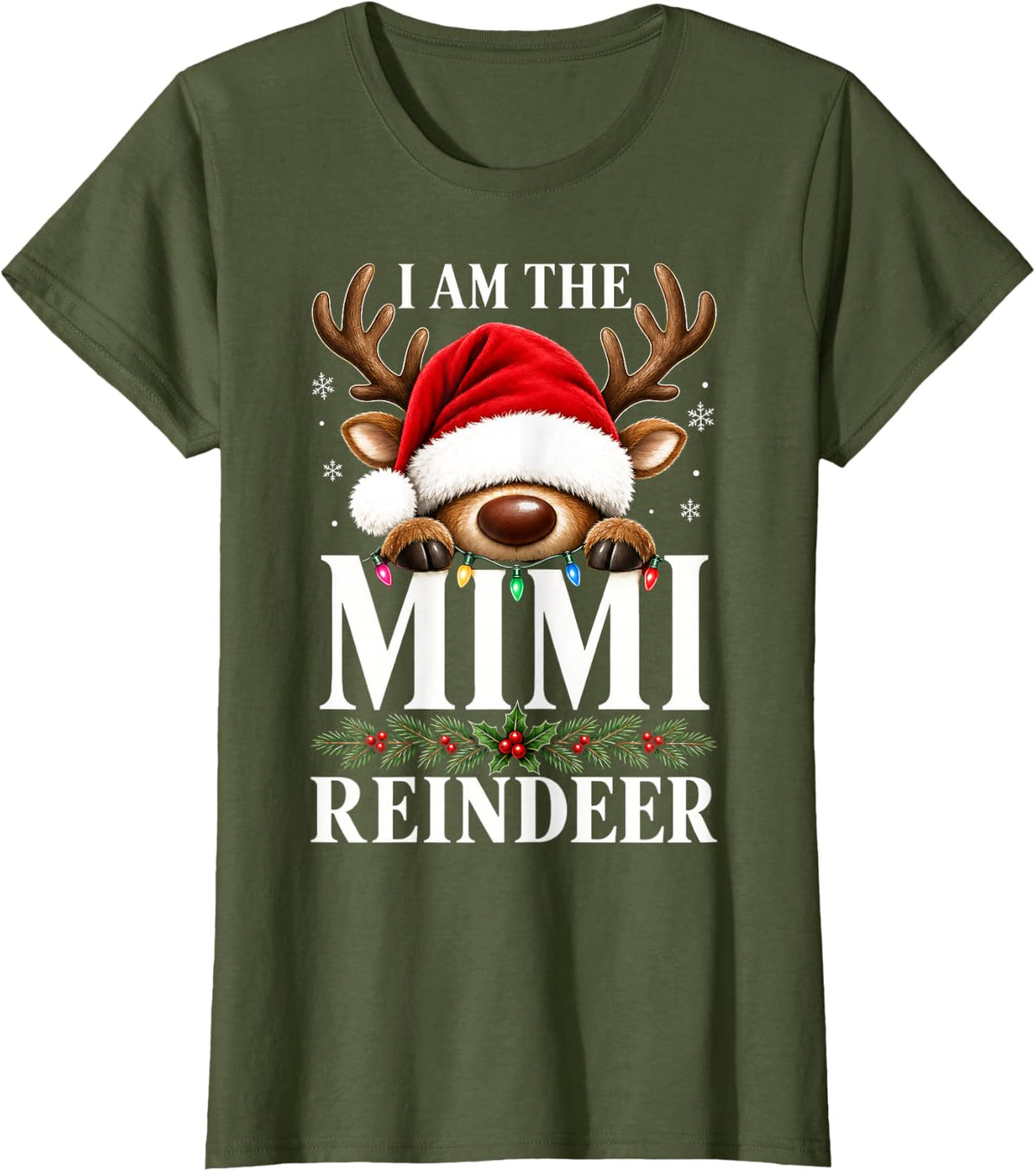 I Am The Mimi Reindeer Grandma Xmas Lights Christmas T-Shirt - Olive Green
