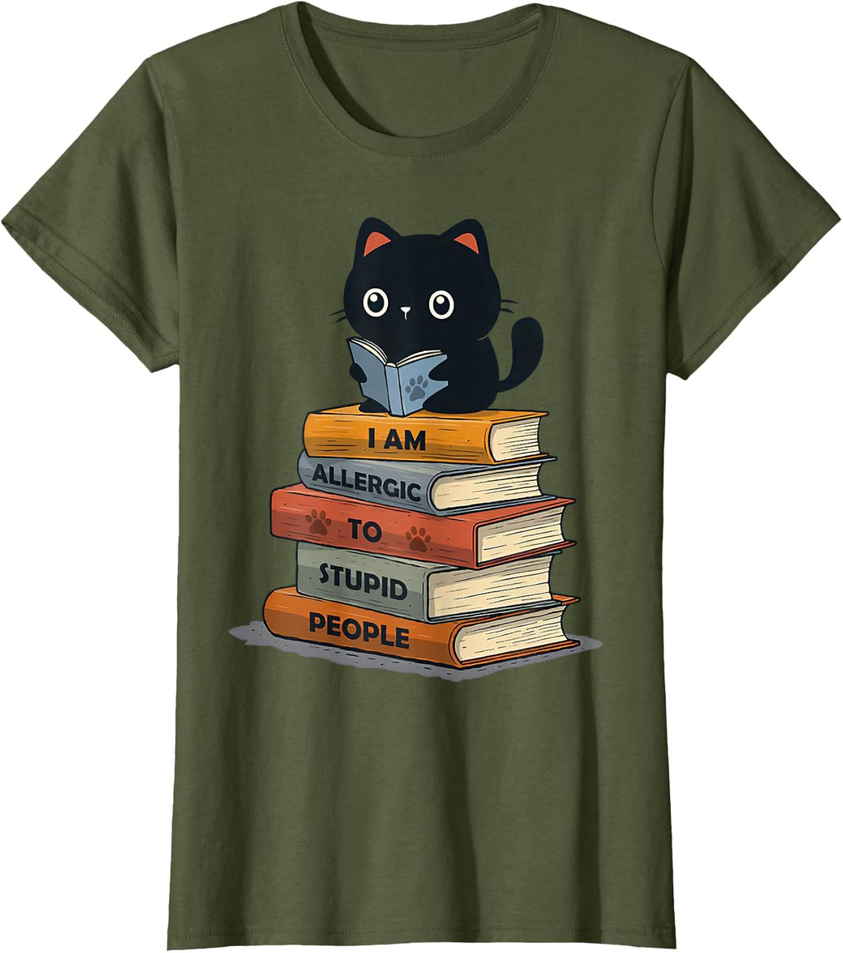 Cat I Am Allergic To Stupid People Funny T-Shirt Tee For Cat Lovers Men Women - Olive Green