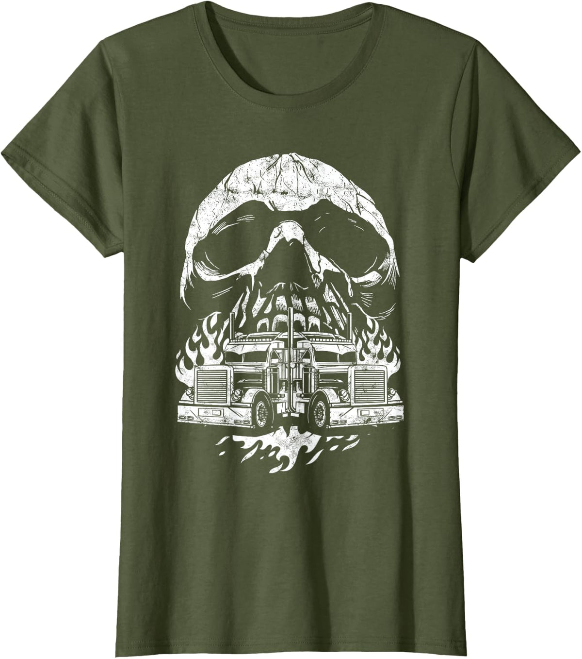 Trucker Men Women Big Rig Trucking Truckin' Road Lorry T-Shirt - Olive Green
