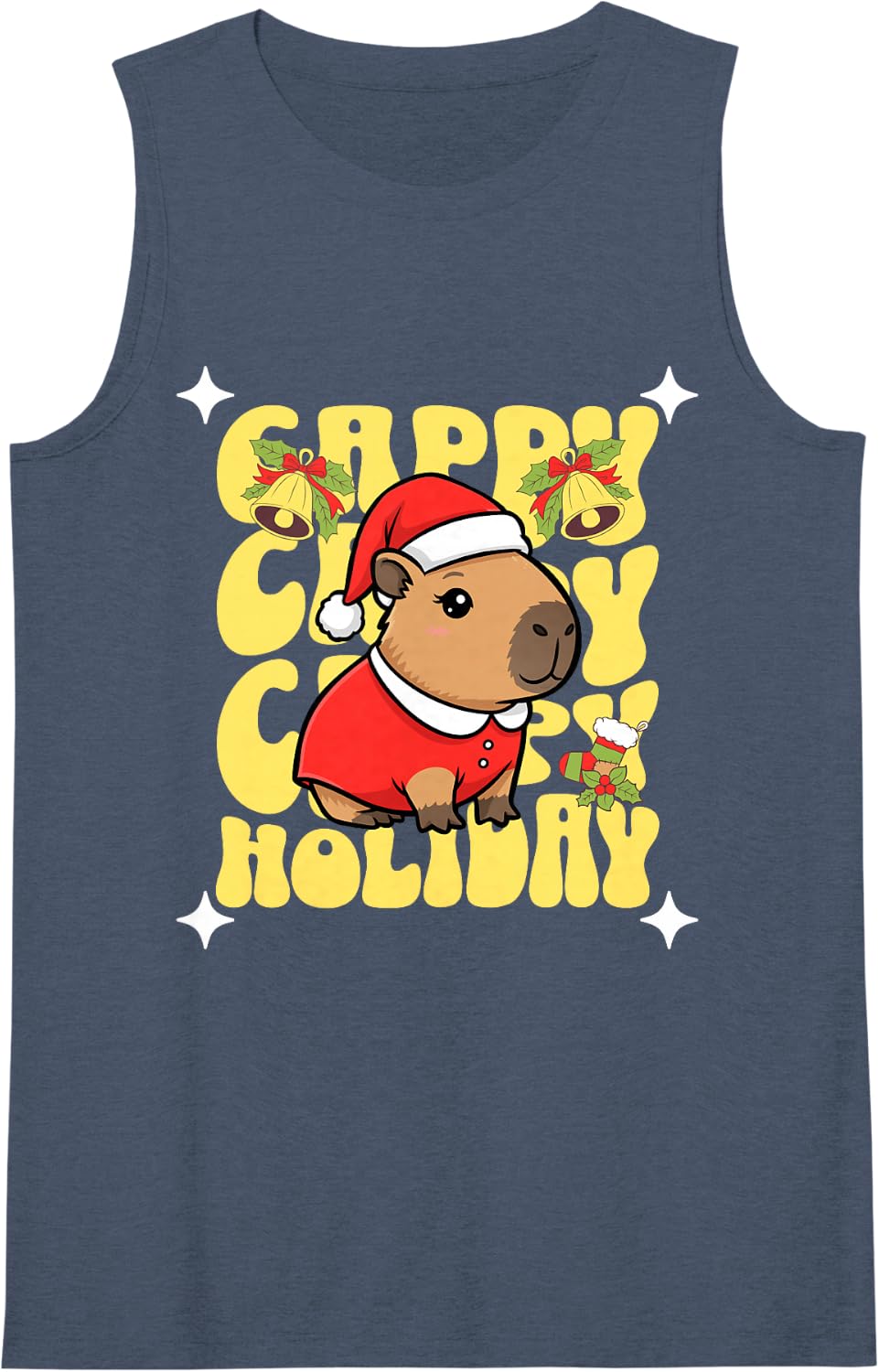 Women's Cappy Holiday Cute Capybara Christmas Santa Outfit Sleeveless Tank Top - Navy Blue