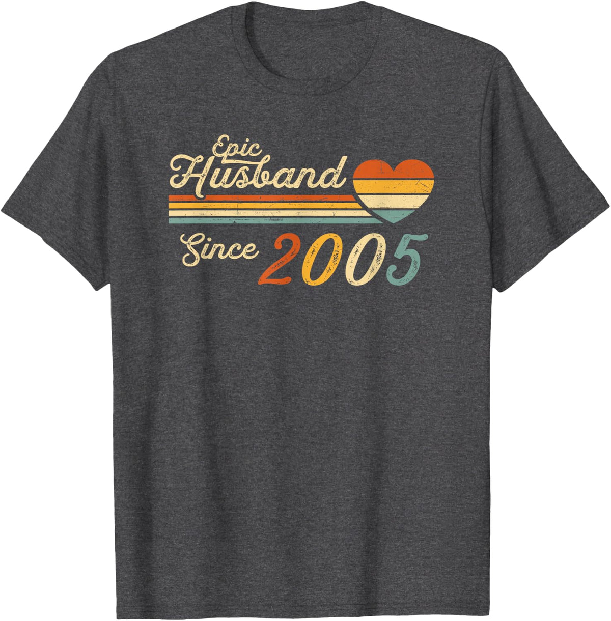 21st Wedding Anniversary for Him - Epic Husband Since 2005 T-Shirt - Dark Heather Grey