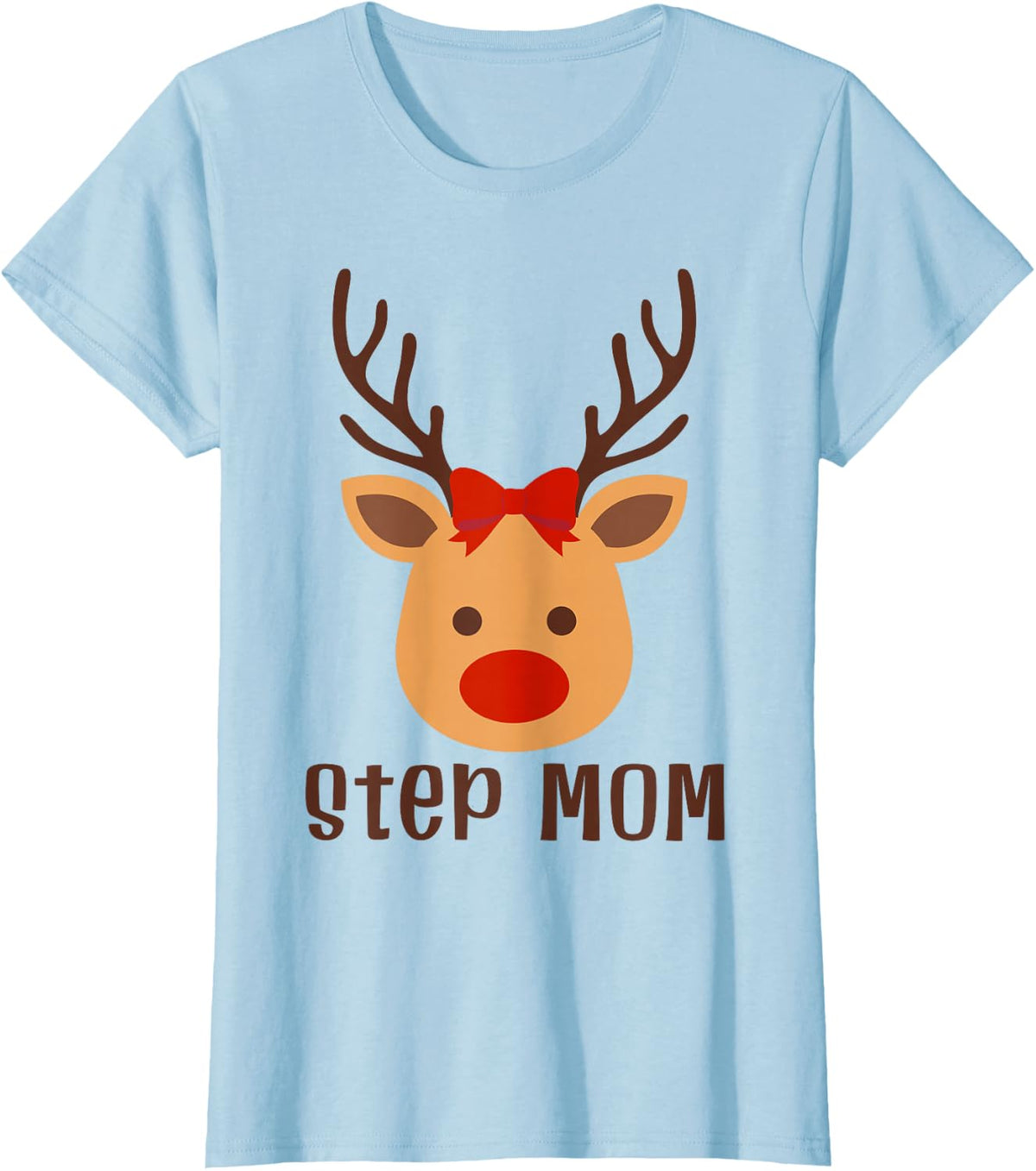 Merry Stepmom Cute Reindeer Bow Christmas Family Matching T-Shirt - Baby Blue
