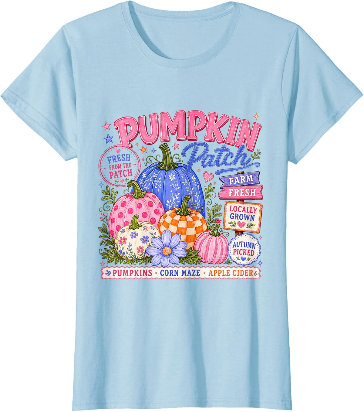 Western Boho Pumpkin Patch Retro Autumn Gift for Women T-Shirt - Baby Blue