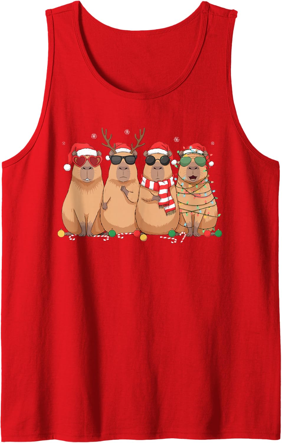 Cute Capybara Funny Santa Hat Christmas Lights Holiday Xmas Sleeveless Tank Top - Red