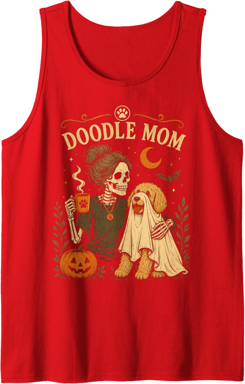 Goldendoodle Skeleton Ghost Costume Pumpkin Halloween Design Sleeveless Tank Top - Red